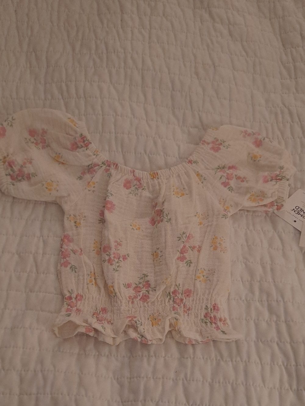 Toddler Floral Puff-Sleeve Top - White/Pink/Yellow